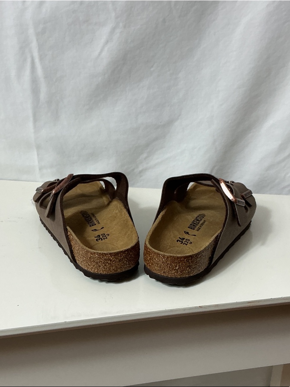 Birkenstock Arizona Two-Strap Sandals in Taupe Brown with Copper Buckles - Picture 5 of 9